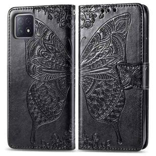 For Oppo A72 5G Butterfly Love Flower Embossed Horizontal Flip Leather Case with Bracket / Card Slot / Wallet / Lanyard(Black)