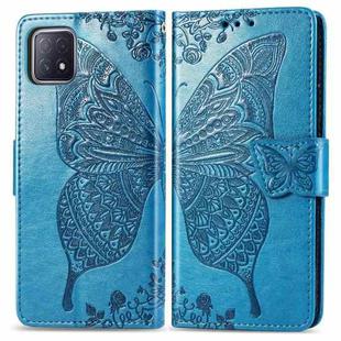 For Oppo A72 5G Butterfly Love Flower Embossed Horizontal Flip Leather Case with Bracket / Card Slot / Wallet / Lanyard(Blue)