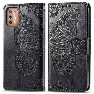 For Motorola Moto G9 Plus Butterfly Love Flower Embossed Horizontal Flip Leather Case with Bracket / Card Slot / Wallet / Lanyard(Black)
