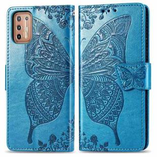 For Motorola Moto G9 Plus Butterfly Love Flower Embossed Horizontal Flip Leather Case with Bracket / Card Slot / Wallet / Lanyard(Blue)
