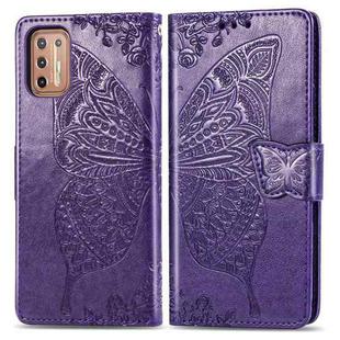 For Motorola Moto G9 Plus Butterfly Love Flower Embossed Horizontal Flip Leather Case with Bracket / Card Slot / Wallet / Lanyard(Dark Purple)