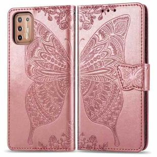 For Motorola Moto G9 Plus Butterfly Love Flower Embossed Horizontal Flip Leather Case with Bracket / Card Slot / Wallet / Lanyard(Rose Gold)