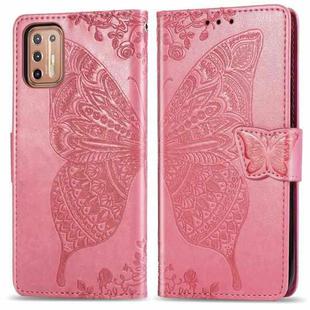 For Motorola Moto G9 Plus Butterfly Love Flower Embossed Horizontal Flip Leather Case with Bracket / Card Slot / Wallet / Lanyard(Pink)