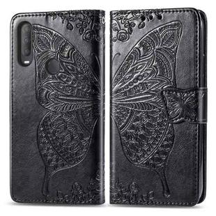 For Alcatel 1S (2020) Butterfly Love Flower Embossed Horizontal Flip Leather Case with Bracket / Card Slot / Wallet / Lanyard(Black)
