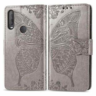 For Alcatel 1S (2020) Butterfly Love Flower Embossed Horizontal Flip Leather Case with Bracket / Card Slot / Wallet / Lanyard(Gray)