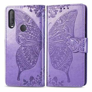 For Alcatel 1S (2020) Butterfly Love Flower Embossed Horizontal Flip Leather Case with Bracket / Card Slot / Wallet / Lanyard(Light Purple)