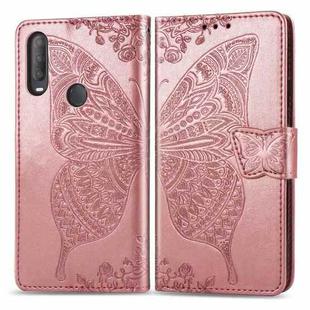 For Alcatel 1S (2020) Butterfly Love Flower Embossed Horizontal Flip Leather Case with Bracket / Card Slot / Wallet / Lanyard(Rose Gold)