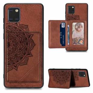 For Galaxy M60S/Note 10 Lite Mandala Embossed Magnetic Cloth Case with Holder & Card Slots & Wallet & Photo Frame(Brown)