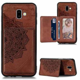 For Galaxy J6 Plus Mandala Embossed Magnetic Cloth Case with Holder & Card Slots & Wallet & Photo Frame(Brown)