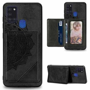 For Galaxy A21S Mandala Embossed Magnetic Cloth Case with Holder & Card Slots & Wallet & Photo Frame(Black)