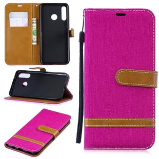 Color Matching Denim Texture Leather Case for Huawei P30 Lite, with Holder & Card Slots & Wallet & Lanyard(Rose red)