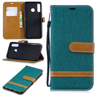 Color Matching Denim Texture Leather Case for Huawei P30 Lite, with Holder & Card Slots & Wallet & Lanyard(Green)