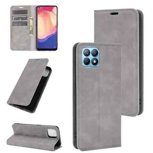 For OPPO Reno4 SE Retro-skin Business Magnetic Suction Leather Case with Holder & Card Slots & Wallet(Grey)