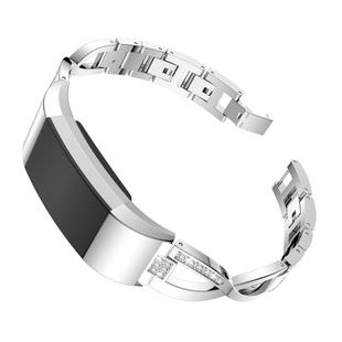 X-shaped Diamond-studded Solid Stainless Steel Watch Band for Fitbit Charge 2(Silver)
