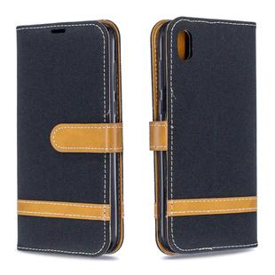 Color Matching Denim Texture Leather Case for Huawei Y5 (2019), with Holder & Card Slots & Wallet & Lanyard(Black)