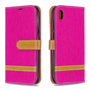 Color Matching Denim Texture Leather Case for Huawei Y5 (2019), with Holder & Card Slots & Wallet & Lanyard(Rose red)