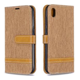 Color Matching Denim Texture Leather Case for Huawei Y5 (2019), with Holder & Card Slots & Wallet & Lanyard(Brown)