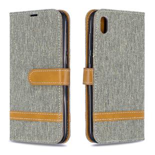 Color Matching Denim Texture Leather Case for Huawei Y5 (2019), with Holder & Card Slots & Wallet & Lanyard(Gray)
