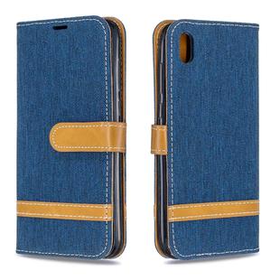 Color Matching Denim Texture Leather Case for Huawei Y5 (2019), with Holder & Card Slots & Wallet & Lanyard(Dark blue)