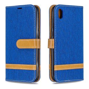 Color Matching Denim Texture Leather Case for Huawei Y5 (2019), with Holder & Card Slots & Wallet & Lanyard(Royal blue)