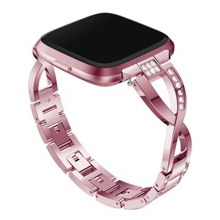 X-shaped Diamond-studded Solid Stainless Steel Watch Band for Fitbit Versa Lite(Pink)