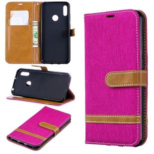 Color Matching Denim Texture Leather Case for Huawei Y6 2019 / Y6  Pro 2019, with Holder & Card Slots & Wallet & Lanyard(Rose red)