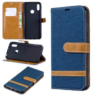 Color Matching Denim Texture Leather Case for Huawei Y6 2019 / Y6  Pro 2019, with Holder & Card Slots & Wallet & Lanyard(Dark blue)