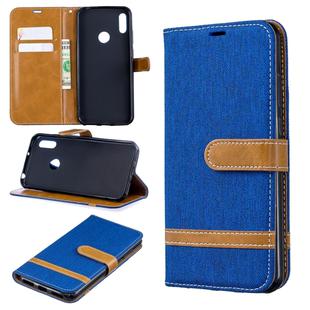 Color Matching Denim Texture Leather Case for Huawei Y6 2019 / Y6  Pro 2019, with Holder & Card Slots & Wallet & Lanyard(Royal blue)