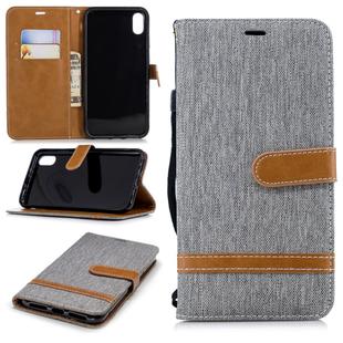 Color Matching Denim Texture Leather Case for Huawei Honor  Play 8A, with Holder & Card Slots & Wallet & Lanyard(Gray)