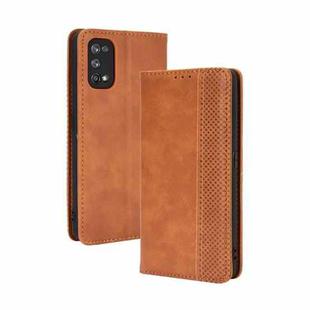 For OPPO Realme 7 Pro Magnetic Buckle Retro Crazy Horse Texture Horizontal Flip Leather Case  , with Holder & Card Slots & Photo Frame(Brown)