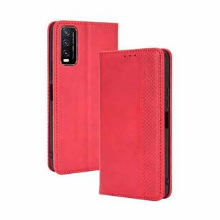 For vivo Y20/ Y20i Magnetic Buckle Retro Crazy Horse Texture Horizontal Flip Leather Case  , with Holder & Card Slots & Photo Frame(Red)
