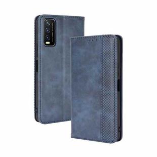 For vivo Y20/ Y20i Magnetic Buckle Retro Crazy Horse Texture Horizontal Flip Leather Case  , with Holder & Card Slots & Photo Frame(Blue)