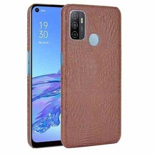 For OPPO A53 2020 / A32 2020 Shockproof Crocodile Texture PC + PU Case(Brown)