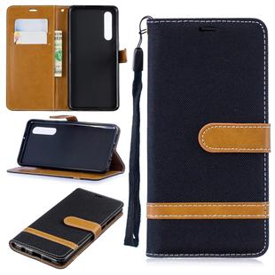 Color Matching Denim Texture Leather Case for Huawei P30, with Holder & Card Slots & Wallet & Lanyard(Black)