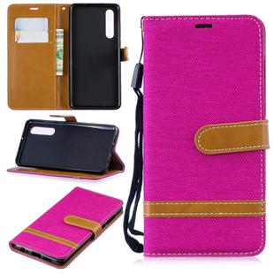 Color Matching Denim Texture Leather Case for Huawei P30, with Holder & Card Slots & Wallet & Lanyard(Rose Red)