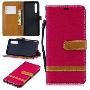 Color Matching Denim Texture Leather Case for Huawei P30, with Holder & Card Slots & Wallet & Lanyard(Red)