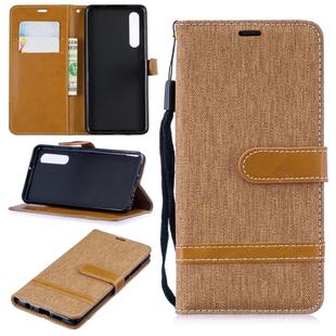 Color Matching Denim Texture Leather Case for Huawei P30, with Holder & Card Slots & Wallet & Lanyard(Brown)