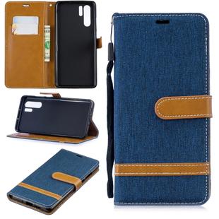 Color Matching Denim Texture Leather Case for Huawei P30, with Holder & Card Slots & Wallet & Lanyard(Dark Blue)