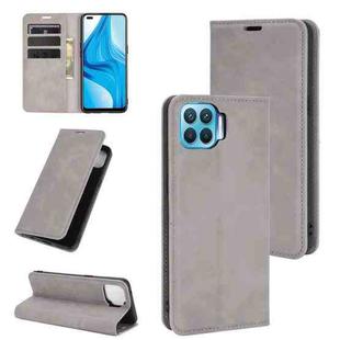 For OPPO F17 Pro Retro-skin Business Magnetic Suction Leather Case with Holder & Card Slots & Wallet(Grey)