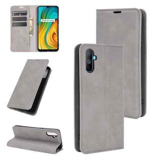 For OPPO Realme C3 without Fingerprint  Retro-skin Business Magnetic Suction Leather Case with Holder & Card Slots & Wallet(Grey)