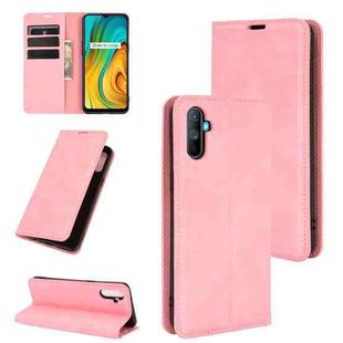 For OPPO Realme C3 without Fingerprint  Retro-skin Business Magnetic Suction Leather Case with Holder & Card Slots & Wallet(Pink)