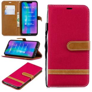 Color Matching Denim Texture Leather Case for Huawei Honor 8C, with Holder & Card Slots & Wallet & Lanyard(Red)