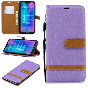 Color Matching Denim Texture Leather Case for Huawei Honor 8C, with Holder & Card Slots & Wallet & Lanyard(Purple)