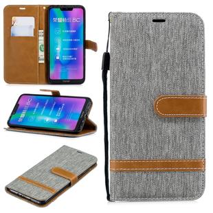 Color Matching Denim Texture Leather Case for Huawei Honor 8C, with Holder & Card Slots & Wallet & Lanyard(Gray)