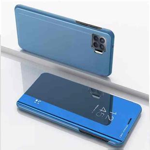 For OPPO A93/Reno4 Lite/F17 Pro/Reno 4F Plated Mirror Horizontal Flip Leather Case with Holder(Blue)