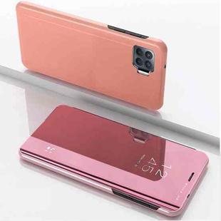 For OPPO A93/Reno4 Lite/F17 Pro/Reno 4F Plated Mirror Horizontal Flip Leather Case with Holder(Rose Gold)