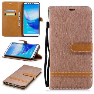 Color Matching Denim Texture Leather Case for Huawei Y9 2018 & Enjoy 8 Plus , with Holder & Card Slots & Wallet & Lanyard(Brown)