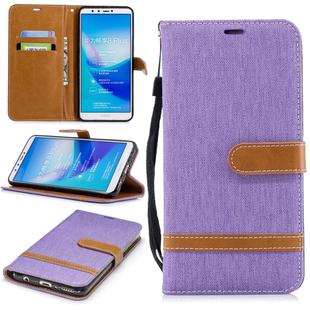Color Matching Denim Texture Leather Case for Huawei Y9 2018 & Enjoy 8 Plus , with Holder & Card Slots & Wallet & Lanyard(Purple)