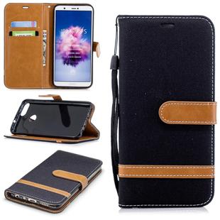 Color Matching Denim Texture Leather Case for Huawei P Smart / Enjoy 7S, with Holder & Card Slots & Wallet & Lanyard(Black)