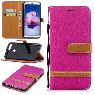 Color Matching Denim Texture Leather Case for Huawei P Smart / Enjoy 7S, with Holder & Card Slots & Wallet & Lanyard(Rose Red)